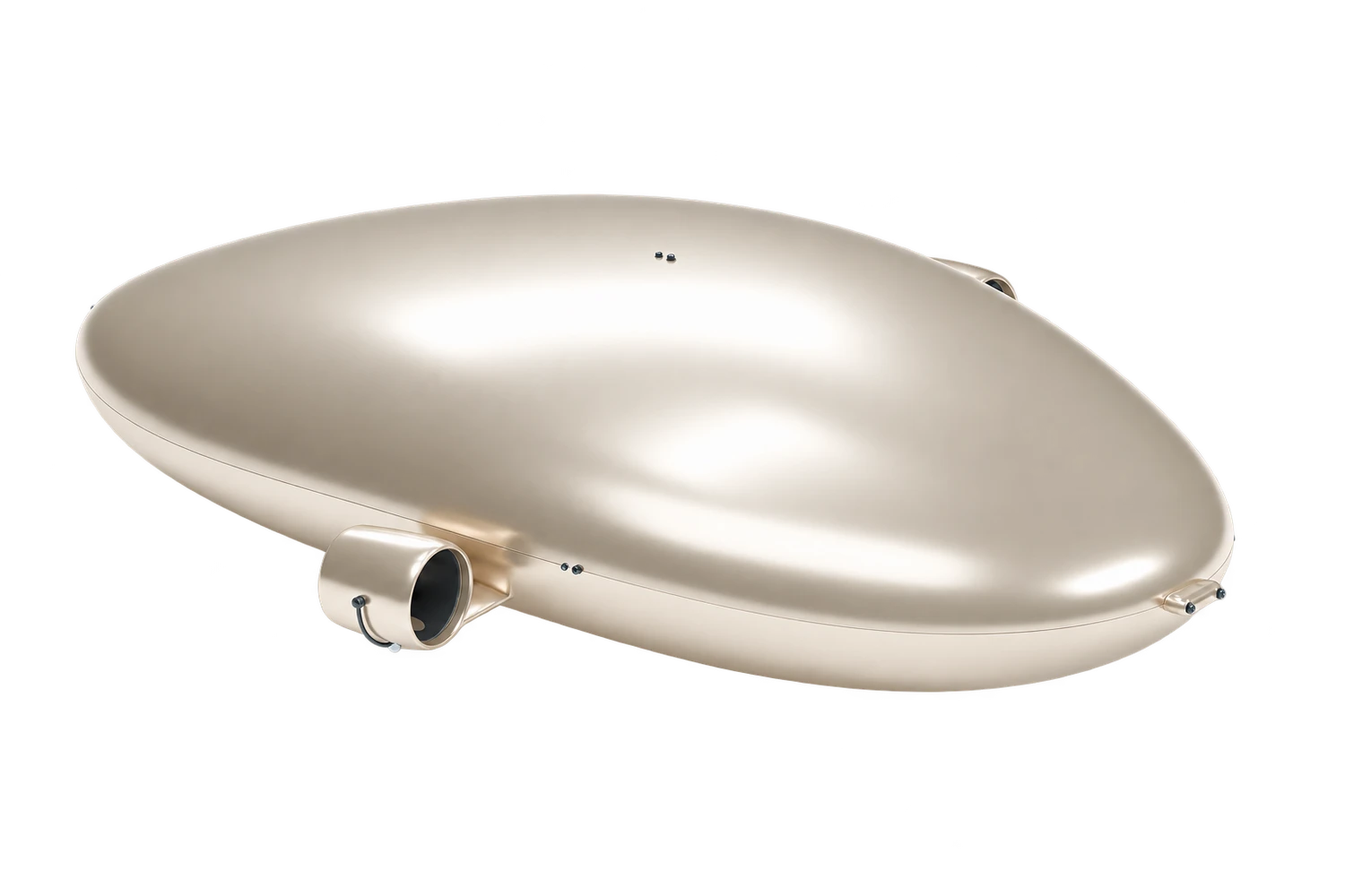 FloBot Manta concept render: a champagne-colored floating airship